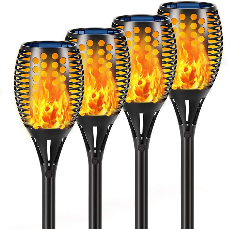 CASAVIDA Solar Torch Lights Flickering Flames Torches Lights Outdoor Solar Powered Pathway Lights Landscape Decoration Lighting Dusk to Dawn Auto On/Off Security Light for Deck Yard Driveway 