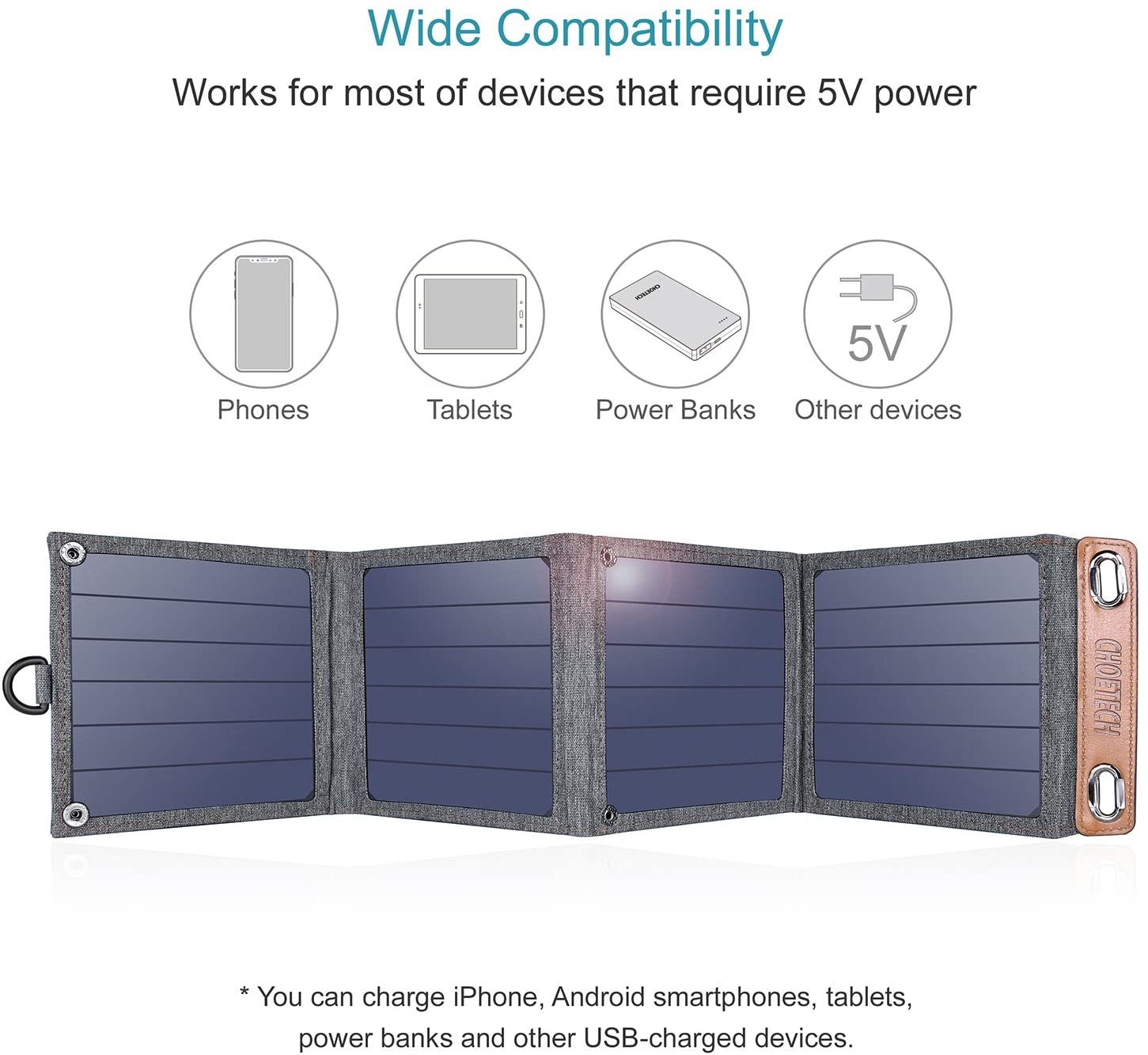 Enceinte Bluetooth Caméra etc 14 W Solar Panel Outdoor Léger Portable pour Tout Téléphone Portable,Compatible avec Apple iPad CHOETECH Chargeur Solaire Tablet 