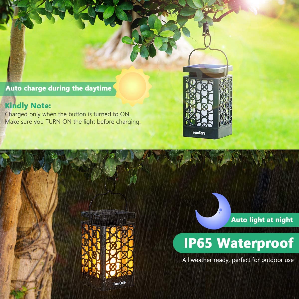 TomCare Solar Lights Upgraded Solar Lantern Flickering Flame Outdoor  Hanging Lantern Decorative Lighting Solar Powered Waterproof LED Flame  Umbrella Lights for Patio Garden Deck Yard, Pack Energy Matters Market  Place