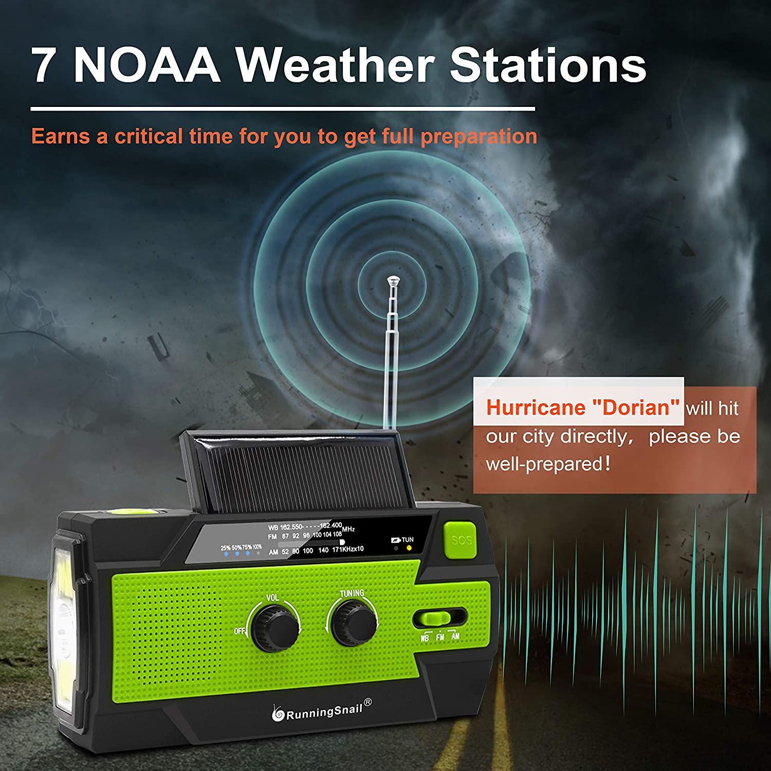 SOS Alarm Emergency Radio Hand Crank Radio Compass AM/FM/NOAA SUNRI 4000mAh Weather Radio Portable with Solar Charger for Cell Phone LED Flashlight 