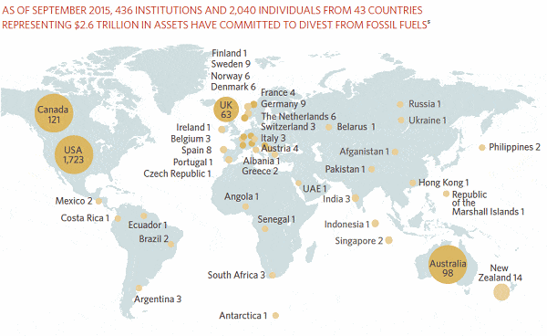 Fossil fuel divestment map