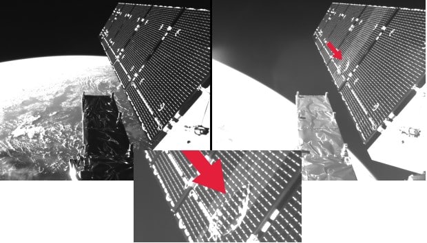 Satellite solar panel hit by space junk