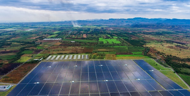 solar panel installation: Solar farm in rural setting