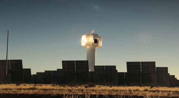 A solar thermal power plant uses the sun's heat to create electricity. 