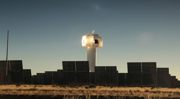 A solar thermal power plant uses the sun's heat to create electricity.