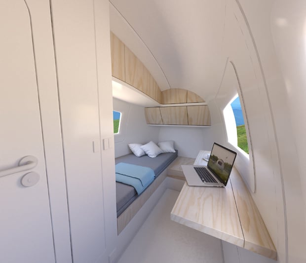 Tiny house: Ecocapsule's interior is light and uncluttered - and egg shaped.