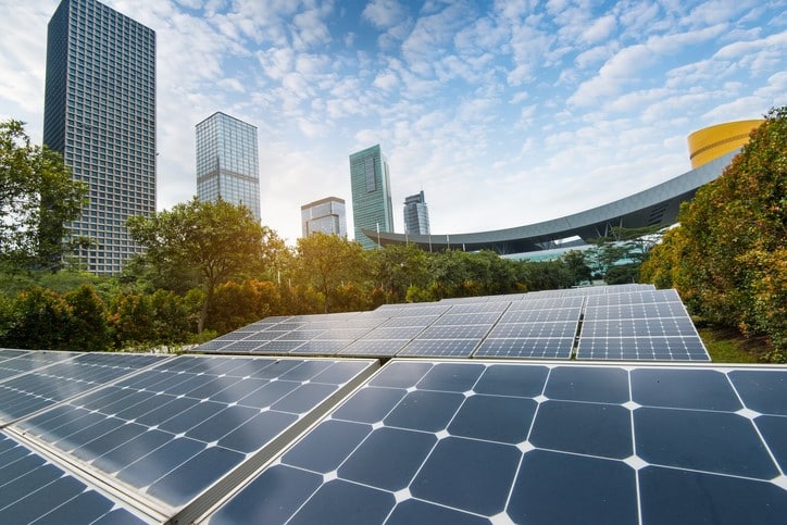 Solar gardens featuring panels