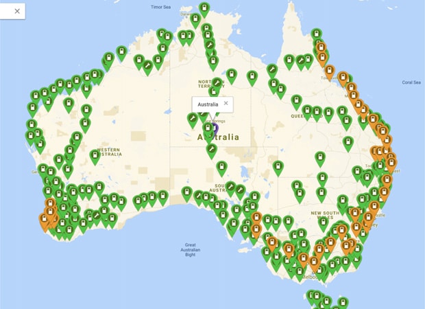 dc fast charging stations map Ev Charging Station Map Allows Round Australia Electric Car Trips dc fast charging stations map