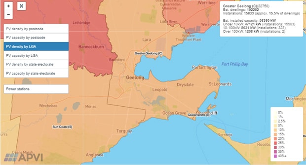 Geelong solar power use map Geelong solar power use map