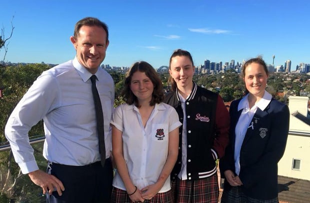 inner west solar: Members of the Sydney Student Leaders Coalition with Mayor Darcy Byrne.