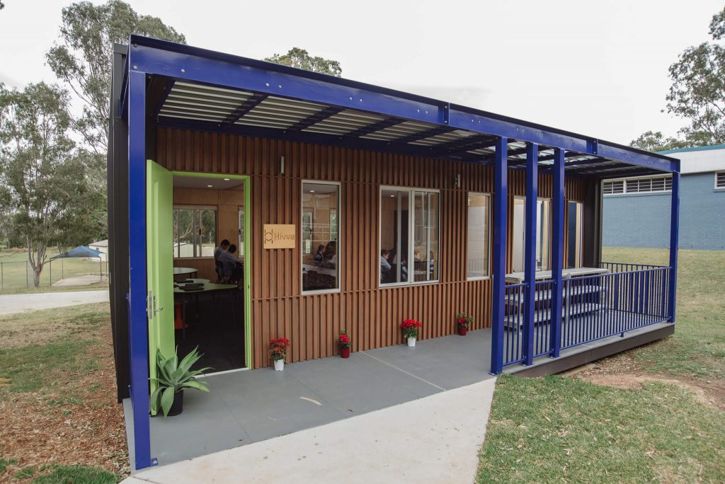 The off-grid Hivve classroom is designed to run independently of the electricity grid. Image: Hivve