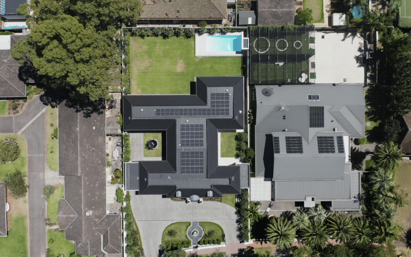 Birdseye view of solar panels