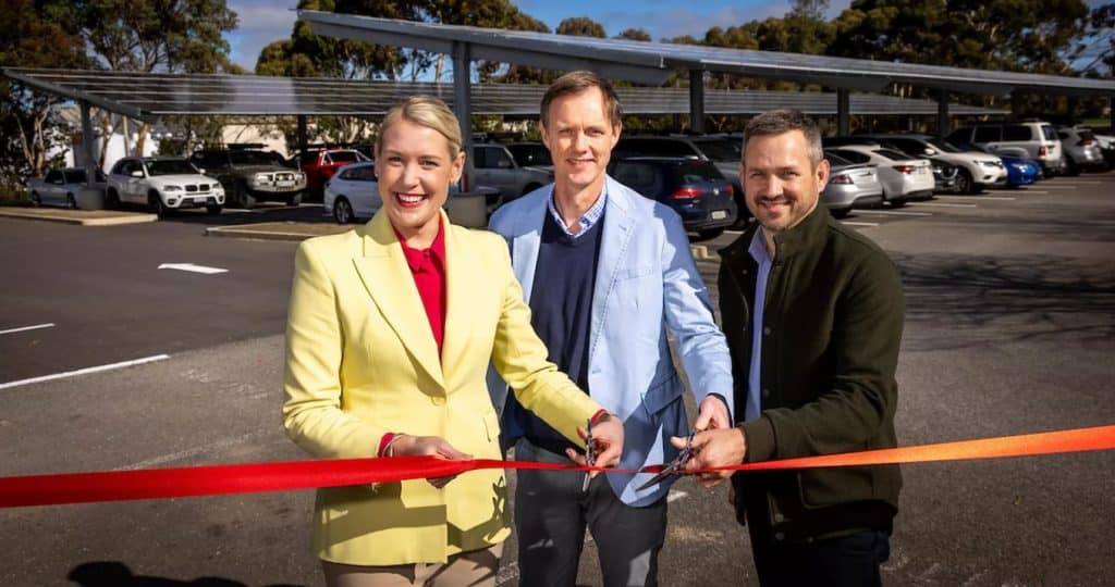 Unveiled in front of a solar panel structure in a car park at the winery's Barossa Winery and Production Centre in South Australia.