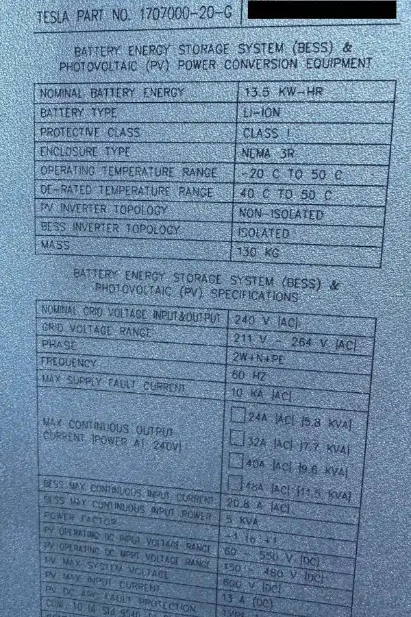 Tesla Powerwall 3 Specs