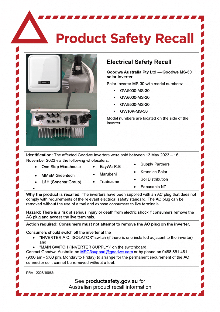 GoodWe Goodwe MS-30 solar inverter recall