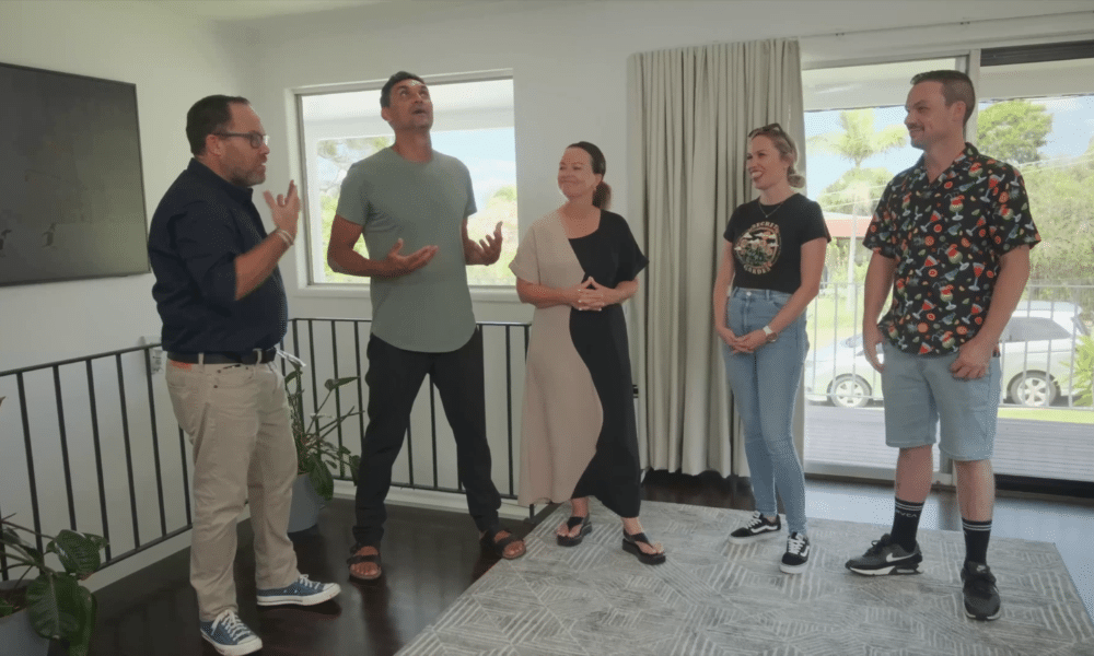 The team checking out the renovated home episode 6