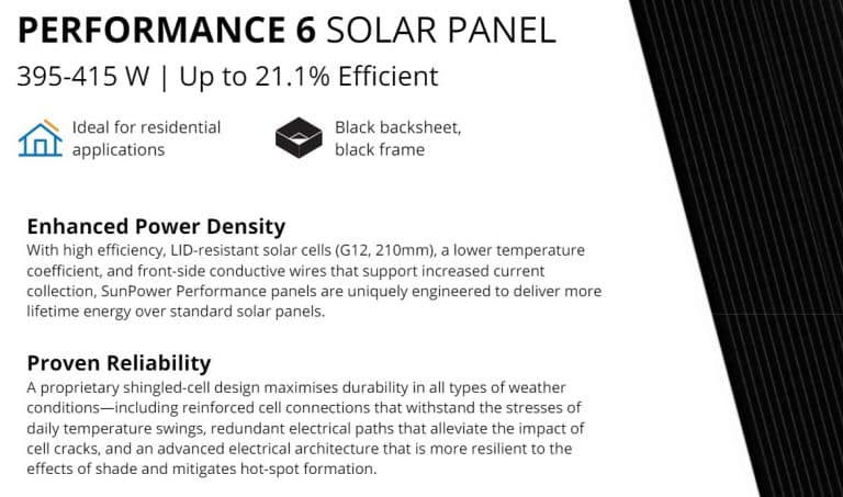 SunPower Performance 6 DC Black Solar Panel Review | Energy Matters
