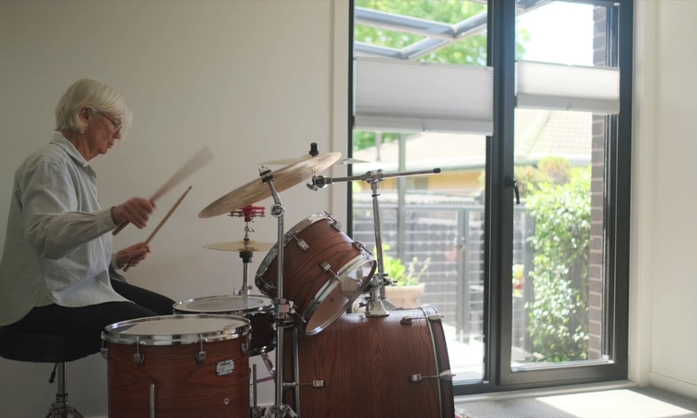 Grandma playing the drums Open Homes Australia S07E01