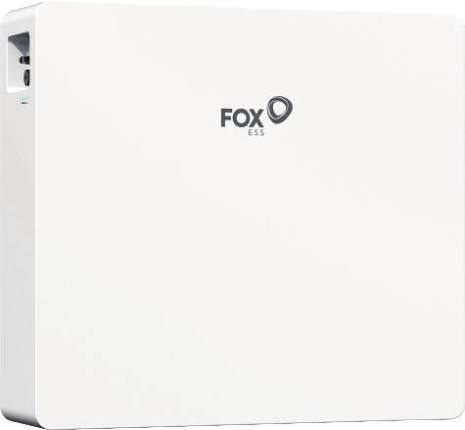 White FoxESS energy storage system cabinet with a centered logo on the front.