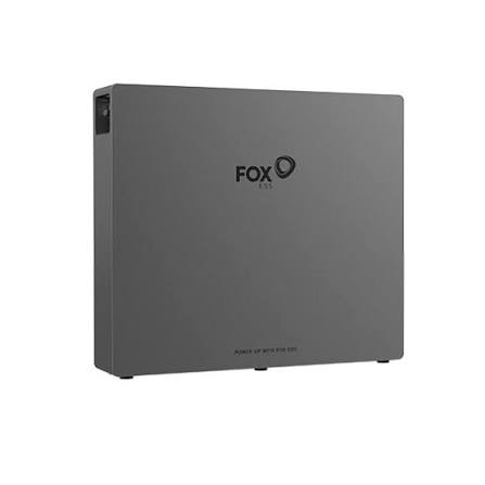 Gray, rectangular Fox-branded enclosure/product photographed at a slight angle on a white background.